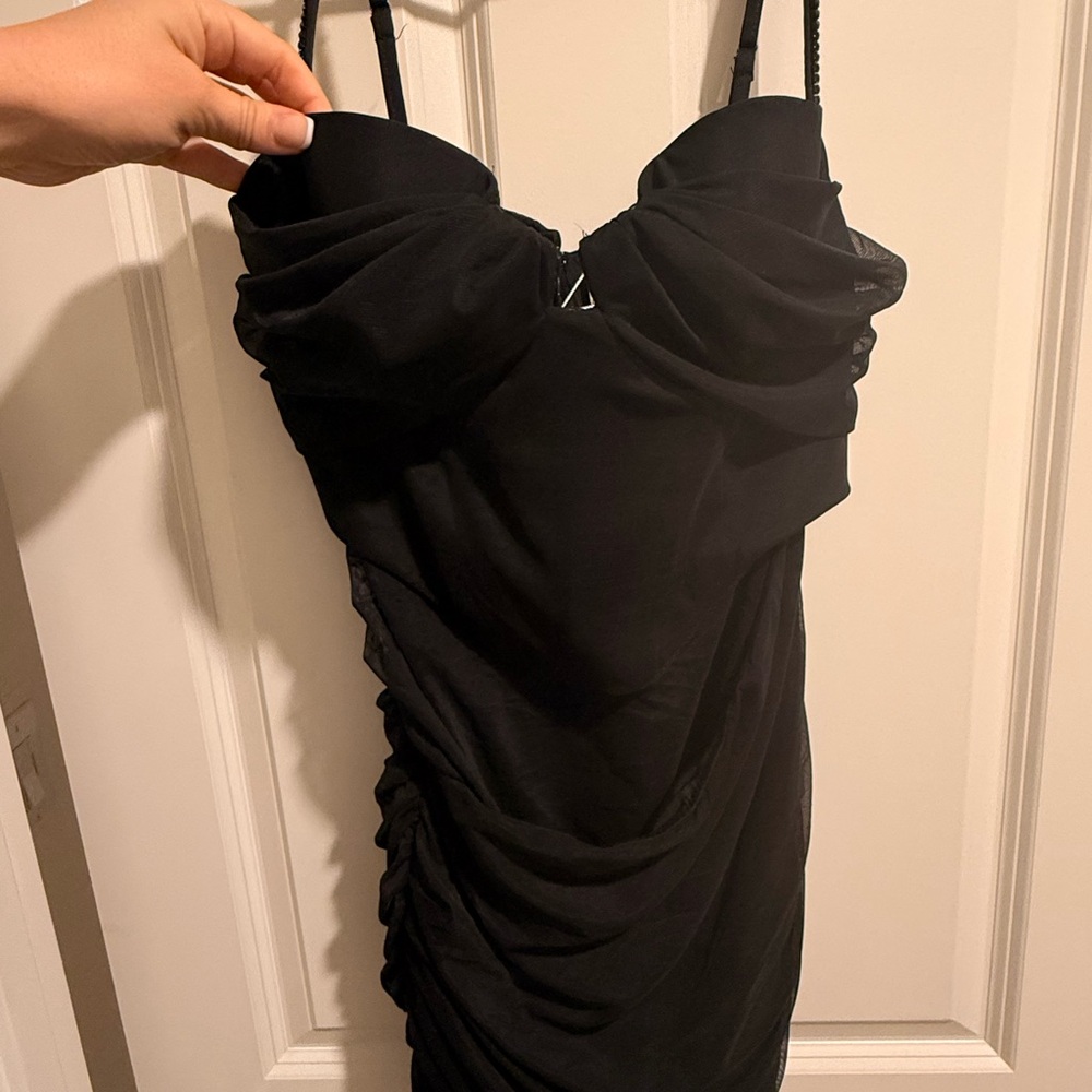 Oh Polly Black Ruched Bodycon Dress – Adjustable Straps – New With Tags